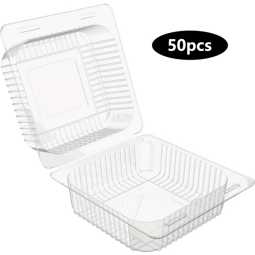 50 Pcs Clear Plastic Hinged Take Out Containers Disposable Clamshell Food Cake Containers with Lids for Dessert, Cakes, Cookies, Salads, Pasta
