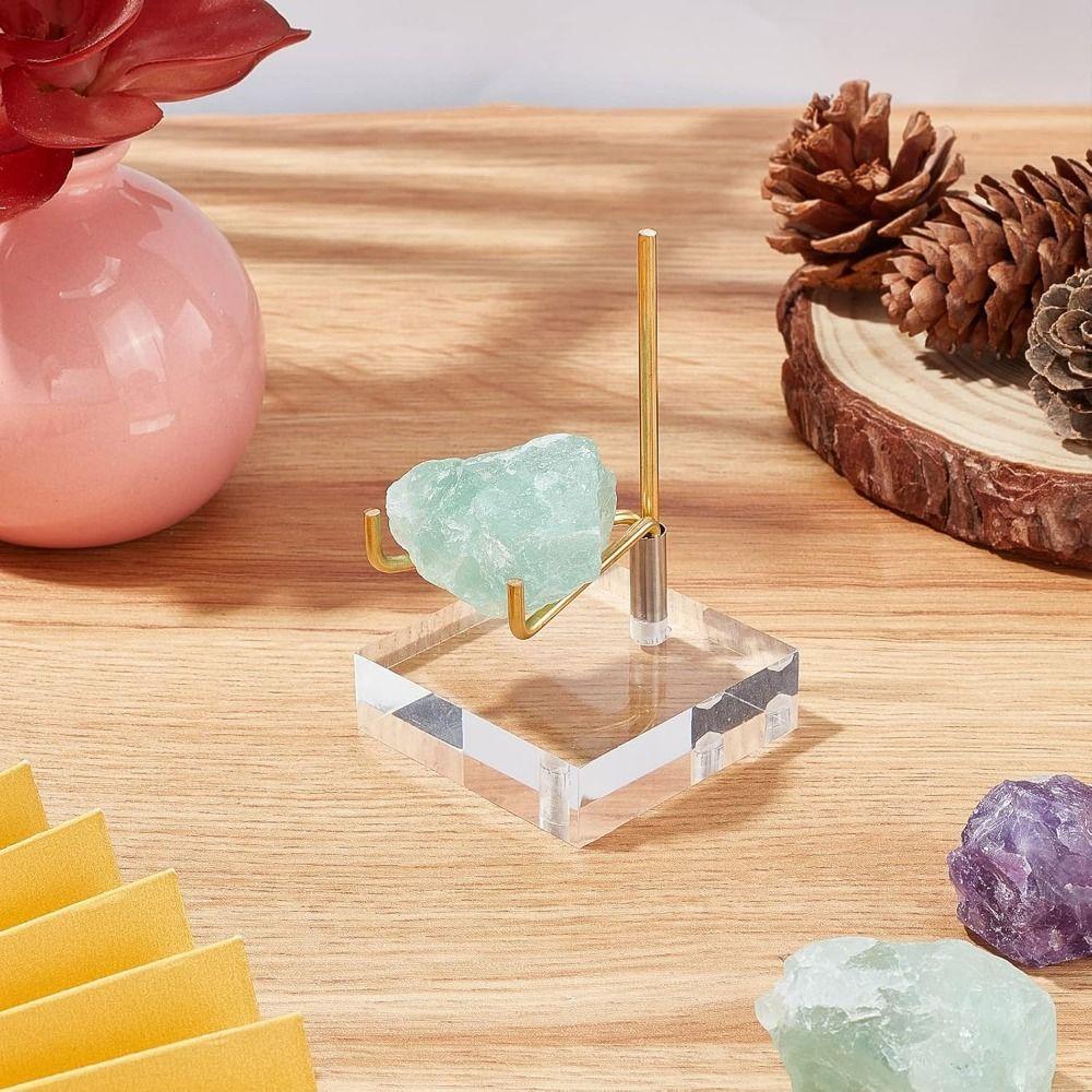 Round/Square Base Metal Arms Crystal Holder Soft Rubber Case Rock Collectibles Shelf Museum