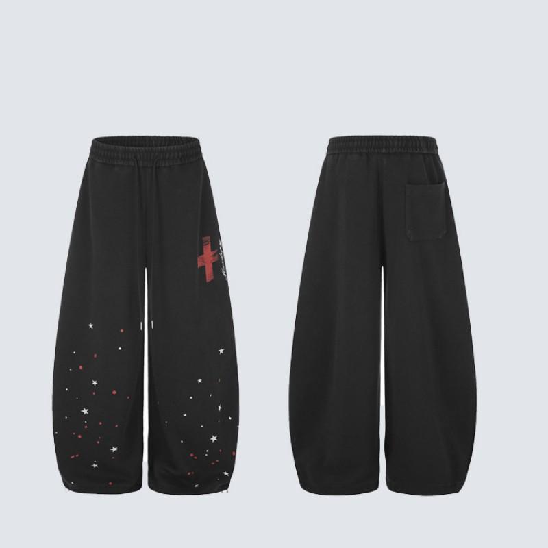 Unisex Oversized Relaxed Fit Cotton Jogger Pants With Graphic Print Star Cross Design