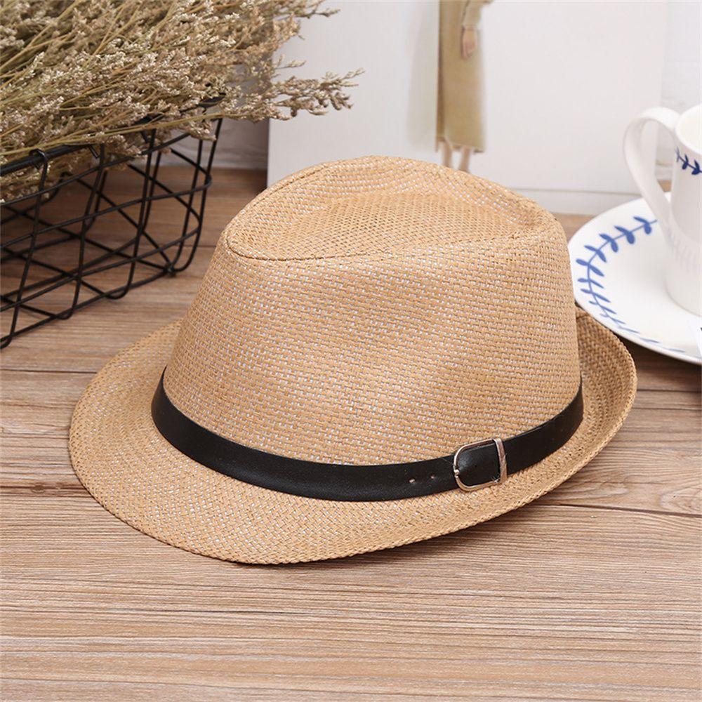 Breathable Summer Beach Wide Brim Sun Hat Jazz Hat Straw Panama Cap Cowboy Fedora Hat