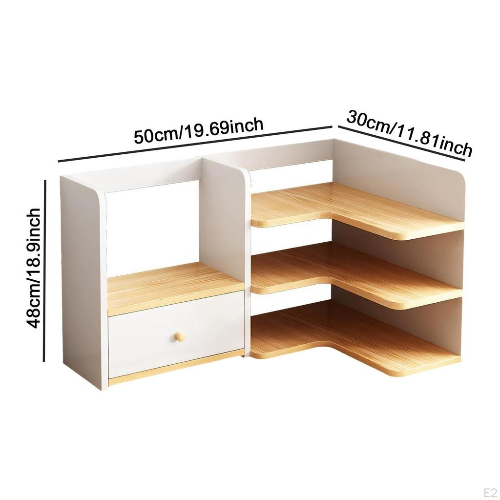 Desktop Corner Bookshelf Desk Organizer Multifunction 3 Tier Shelving for