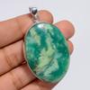 Excellent Top Grade Qualite 100% Natural Chrysoprase Oval Shape Ethnic Style Handmade Jewelry 925 Steling Silver Plated Pendant 2" WSJ-4958