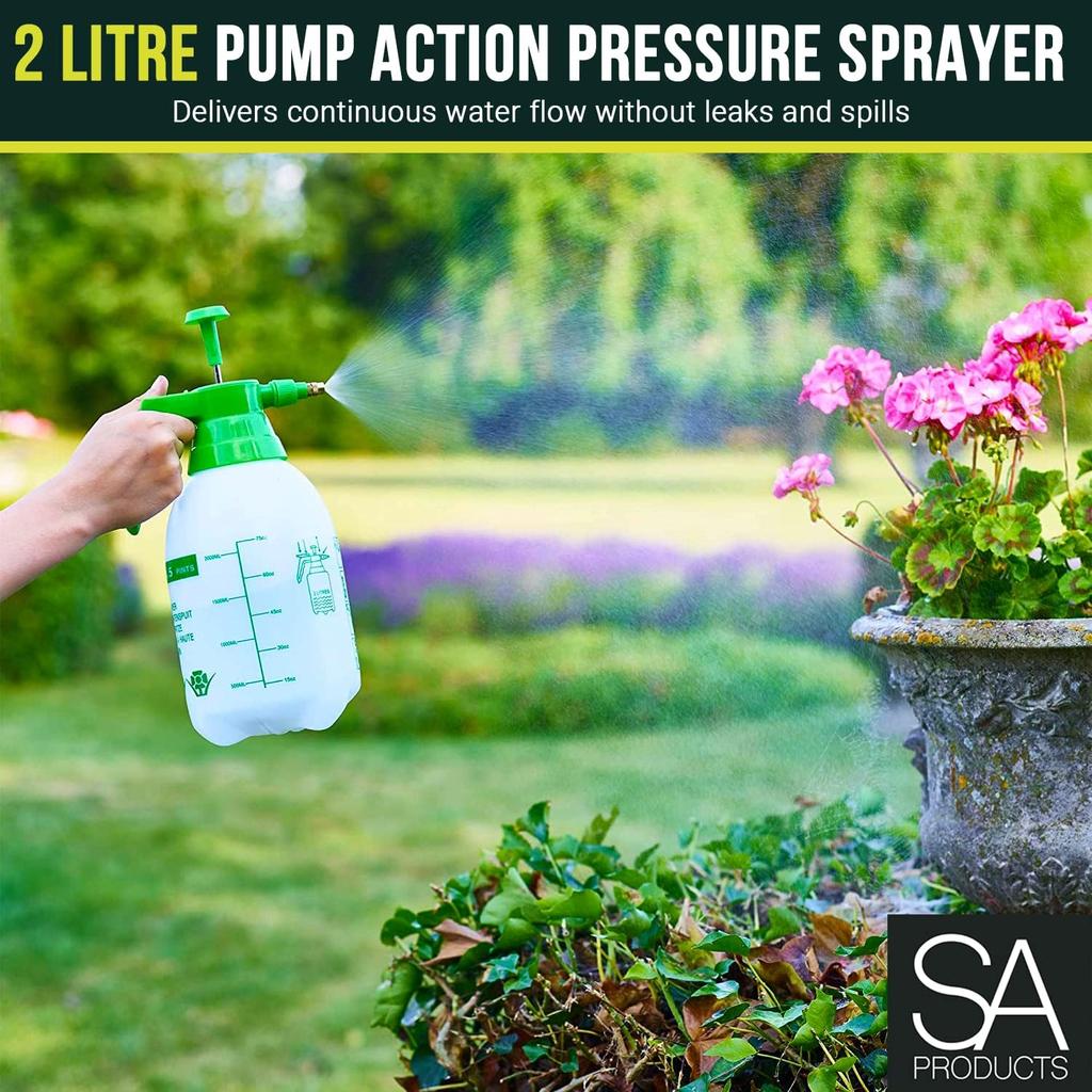 Garden Power Sprayer - Multi-Purpose Pressure Pump for Fertilizers Herbicides Insecticides Cleaners - 2L Plastic Spray Bottle Orange red