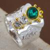 Vintage CopperColor Women's Ring, Paired with Green Color Inlaid Zircon Wide Face Ring, Holiday Party Accessory Jewelry