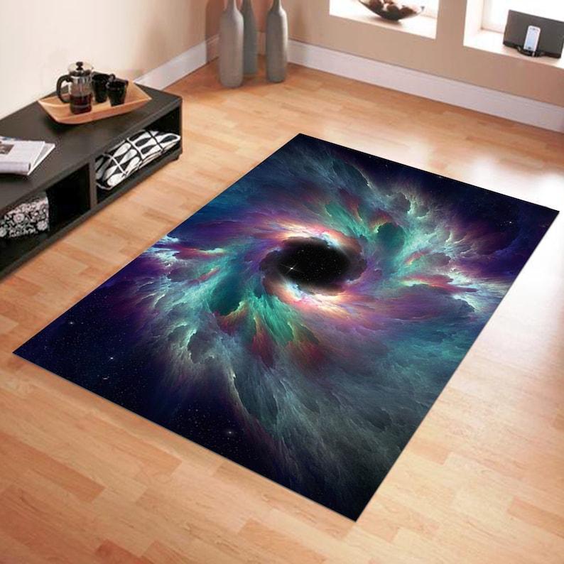 Multicolor Design Rug Colorful Rug Modern Area Rug 3D Art Vortex Rug Universe Planet Rug Black Hole Rug Living Room Rug