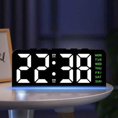 Цифровой будильник с подсветкой, температурой, датой, дисплеем недели, 2 будильника с функцией повтора сигнала, электронные настольные часы, 4 уровня яркости, 12/24 ч, светодиодные часы
