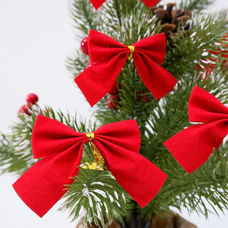 12PCS 5Cm Bow Christmas Decorations New Year Holiday Party Red Gold Silver Tree Bowknots Bows Xmas Ornament Party Home Navidad