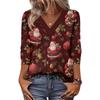 Women's Loose Comfortable Casual Fashion V-Neck Christmas Print 3/4 Sleeve Top