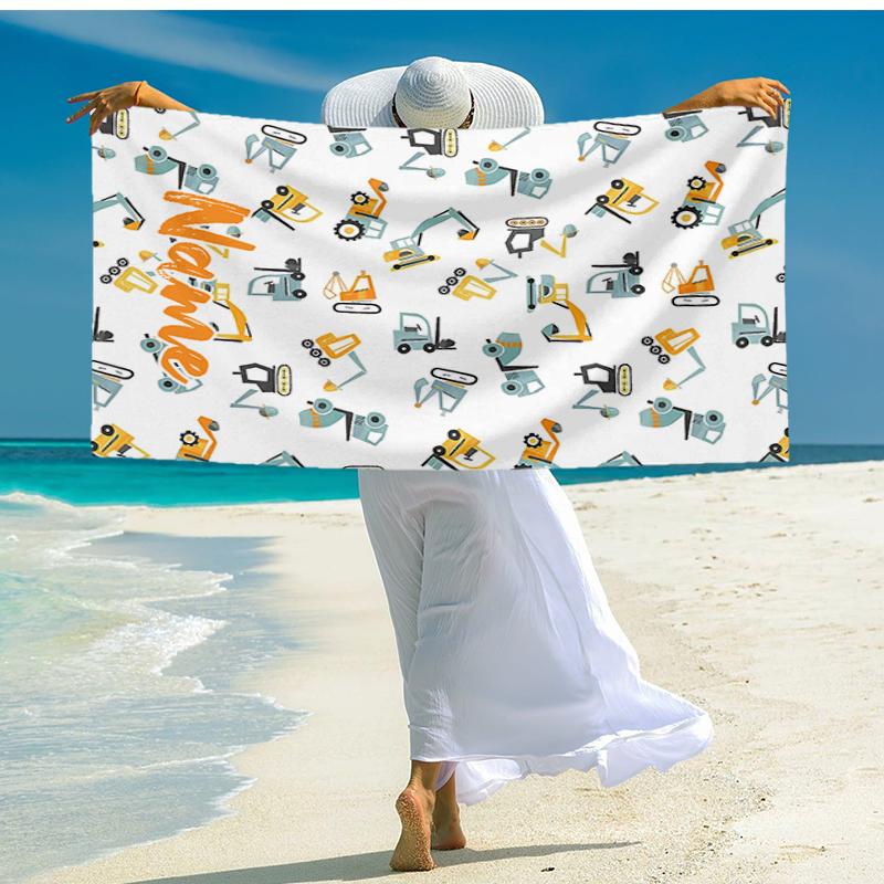 Custom Name Ultra-Soft Beach Towel with excavator Theme,Ideal for Pool - Camping, Diving - Perfect Travel Essential, Vibrant Beach Towel.