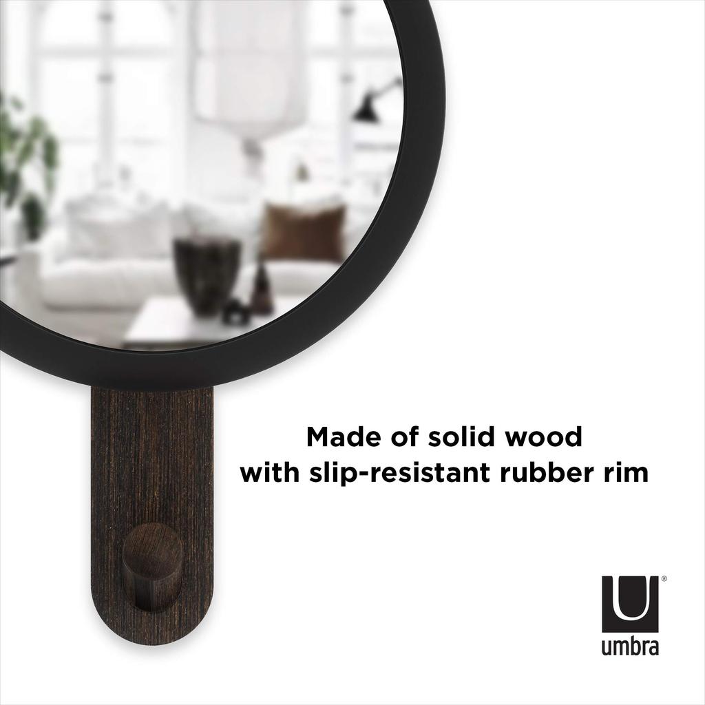 Umbra Hub Mirror Black Walnut Wood Wall Hook Hat Coat Rack Interior Decor