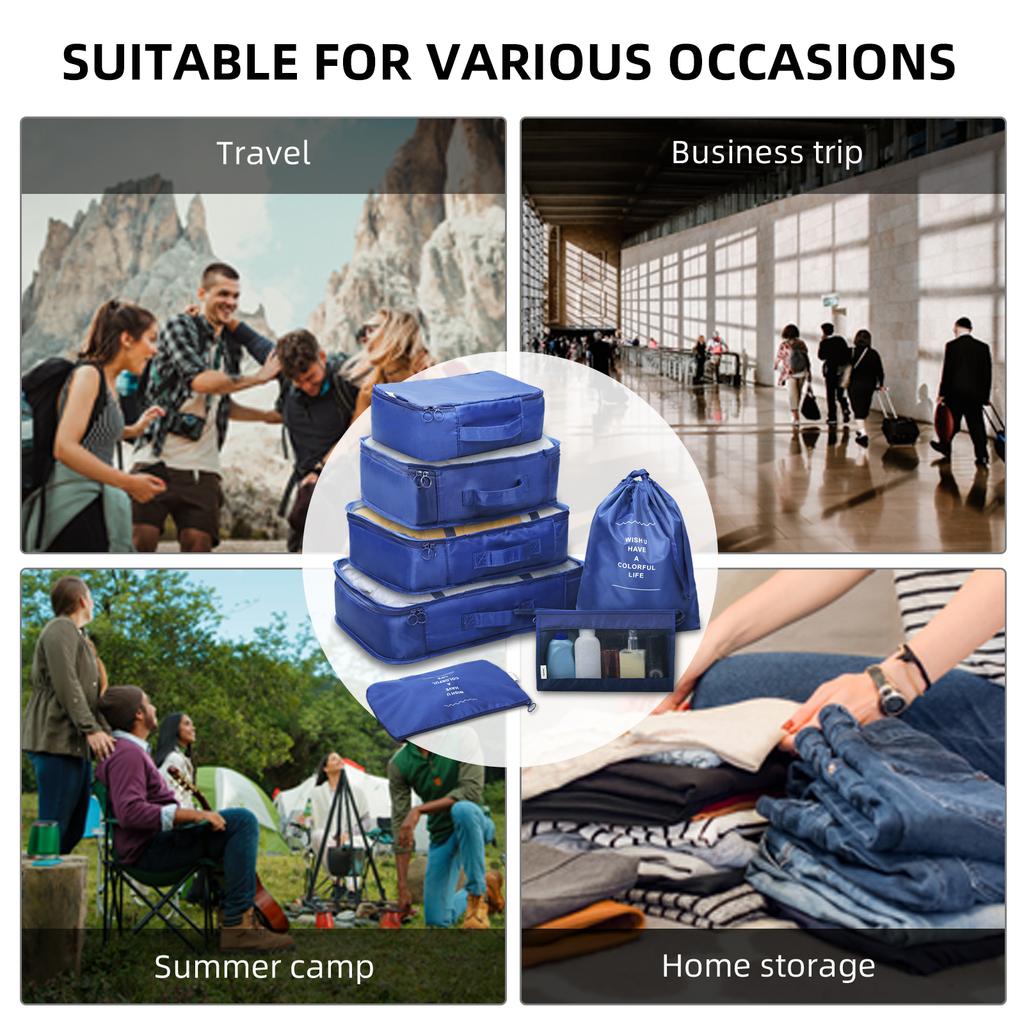 7PCS Packing Cubes Travel Packing Bags Luggage Organizers Mesh Bags Toiletry Bag Underwear Bag