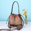 Genuine Leather Bucket Bag Classic Plaid Bag Western Style Women's Bag Cowhide Crossbody Bag