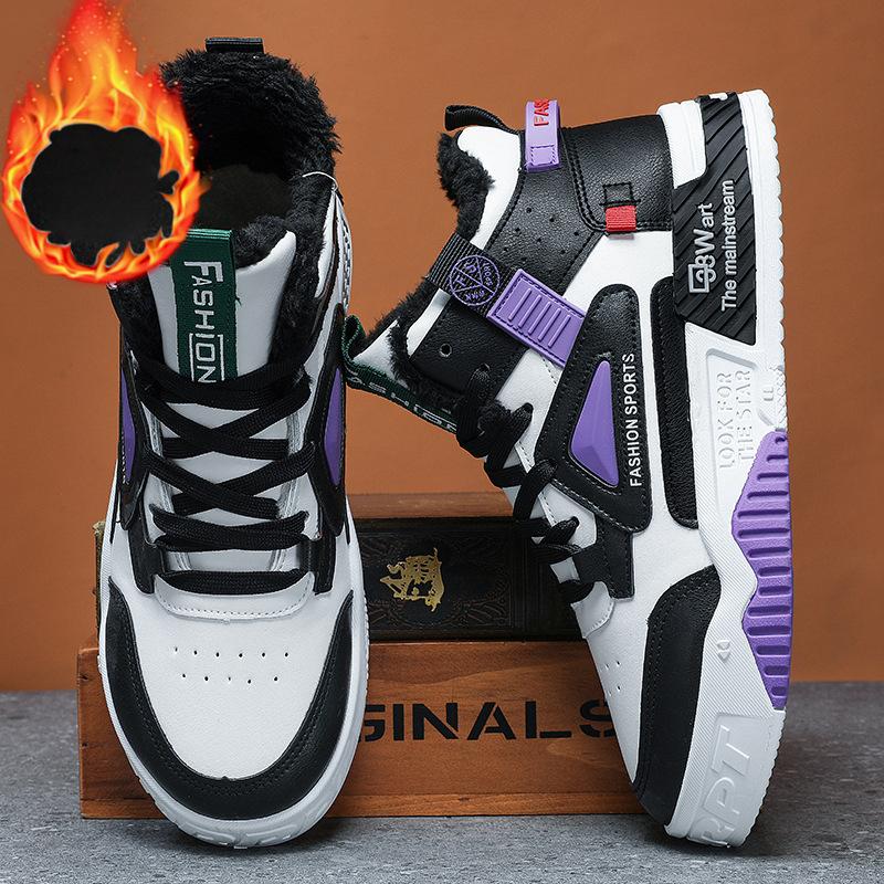 Мужские зимние высокие кроссовки на подкладке из искусственного меха, теплые зимние ботинки без шнуровки, короткие ботинки, повседневные кроссовки из искусственной кожи с флисовой подкладкой для мужчин