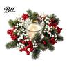 Мини-венок для свечей Рождественский кольцо-венок для свечи, Искусственная сосна с красными ягодами, Сельские праздничные украшения стола, Белые цветы, Центральный элемент