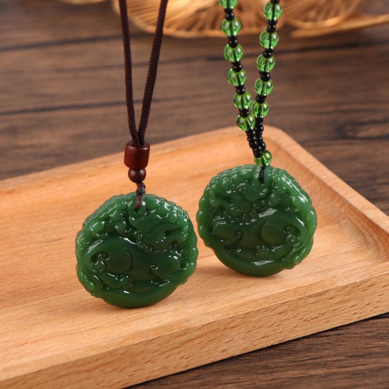 Классический зеленый кулон нефритовое ожерелье модные украшения с подвесками резное благословение амулет на удачу подарки