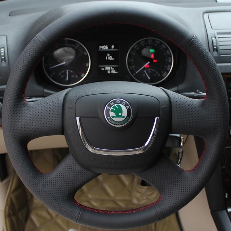 Ручной работы Черный Искусственная Кожа Чехол на Руль Автомобиля Для Skoda Octavia 2009-2013 Citigo 2011-2012 Roomster Fabia