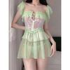 New Sexy Sexy Pure Desire Summer Sweet Girl Hip-revealing Strap Transparent Dress Elegant Nightdress Green Sweet Mini Dress 18J6