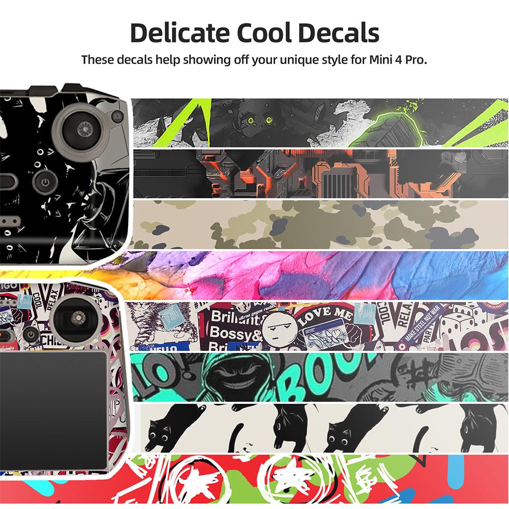 Drone Decal Easy Paste PVC Skin Decorative Stickers Set Compatible For DJI Mini 4 Pro Drones RC 2 Remote Controller