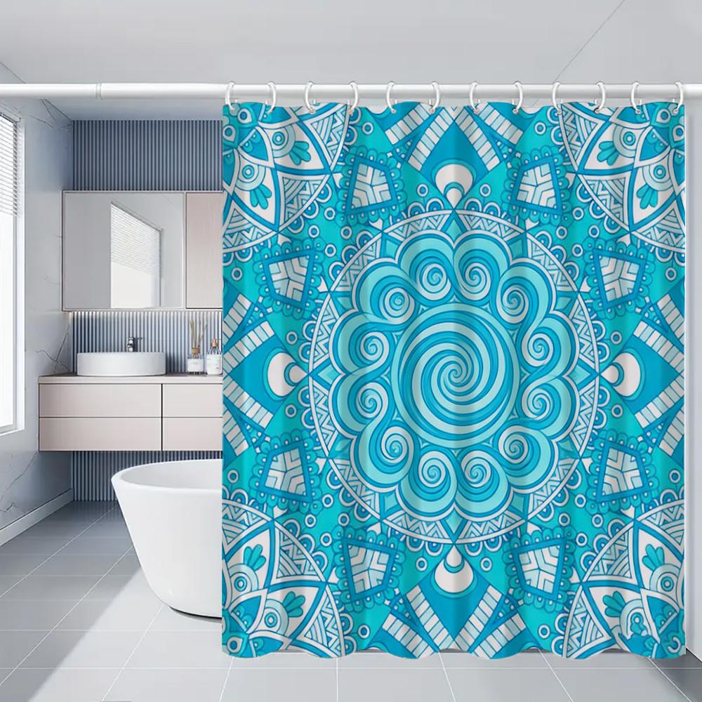Geometric Pattern Shower Curtain Set With Toilet Seat Cover And Rug 70.8x70.8 Inch