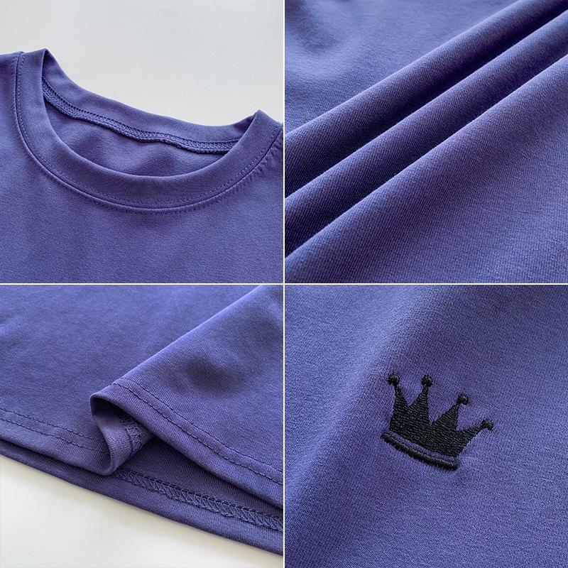 New Summer Slim-fit Embroidered Round Neck Short-sleeved T-shirt for Women's Students' Base Top