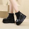 Fashion Women's Ankle Boots Heel Height Increasing Shoes Autumn British Style Short Tube Lace Up Thick Soled Anti-skid Waterproof Boots