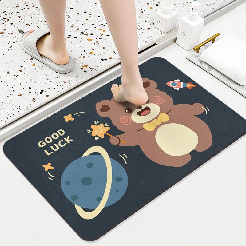 Diatom Mud Mat Toilet Cartoon Top Restroom Mat Non-slip Moisture-wicking Quick Drying Home Toilet Door Bathroom Pad