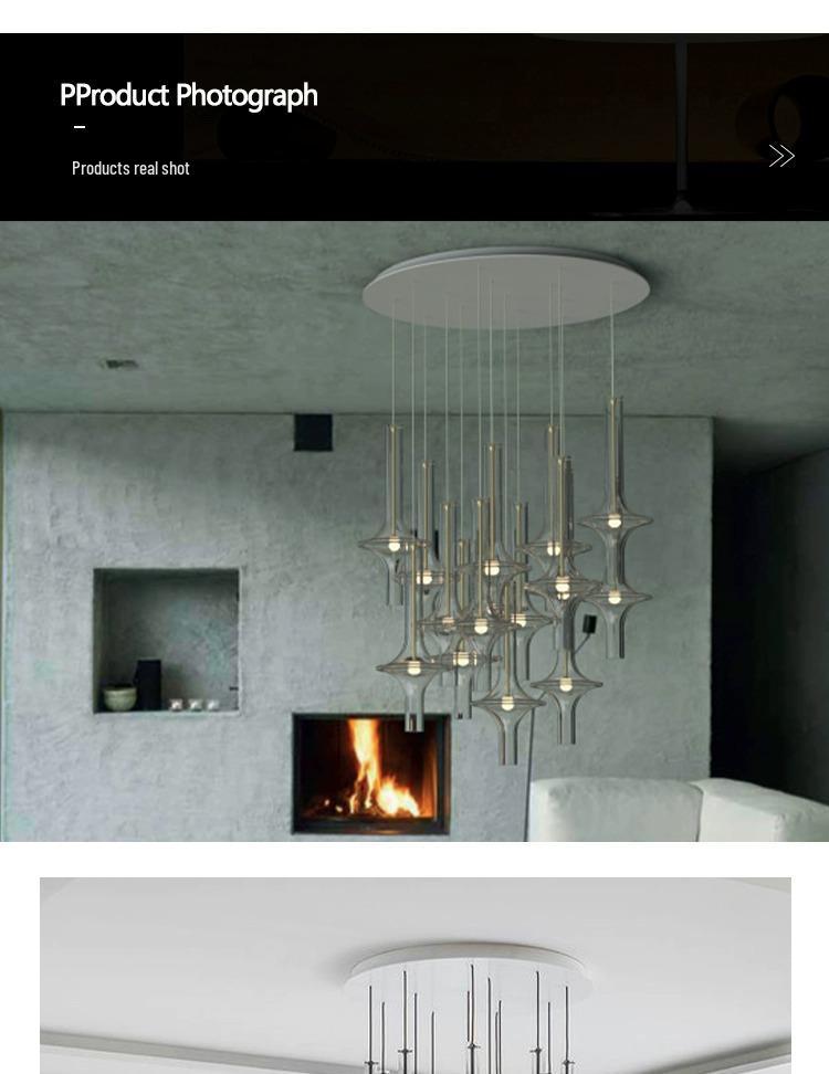 Итальянский дизайнерский подвесной светильник PENTA для столовой и баров - Художественное стекло и бамбук