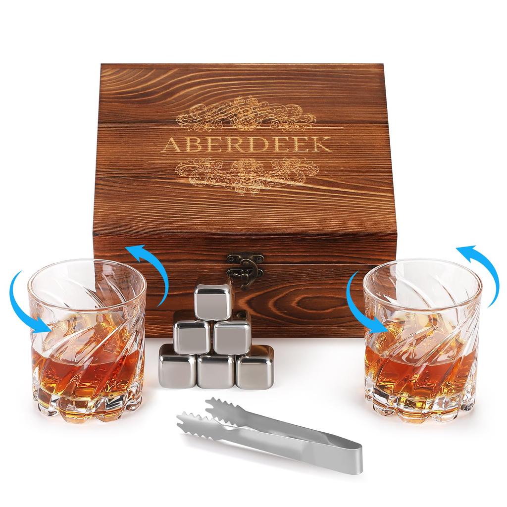 Spinning Rocks Glasses for Mixing Perfect for Wedding and These rotating glasses are perfect for and come in a wooden box with ice Drinks Birthdays,