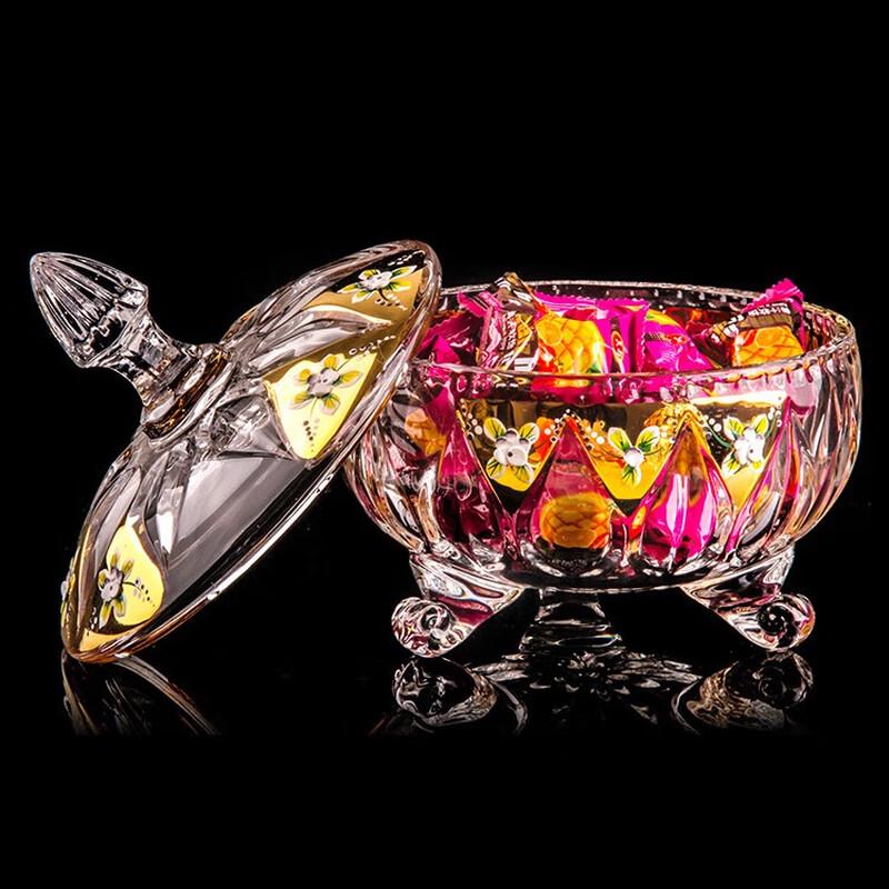 European Crystal Glass Enamel Flower Candy Box
