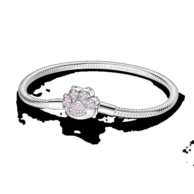 Браслет из стерлингового серебра 925 пробы Бабочка Цветок Клевер Зеленая Кошачья Лапка Любовь Циркон Ювелирные изделия Подарки для женщин 17-20 см