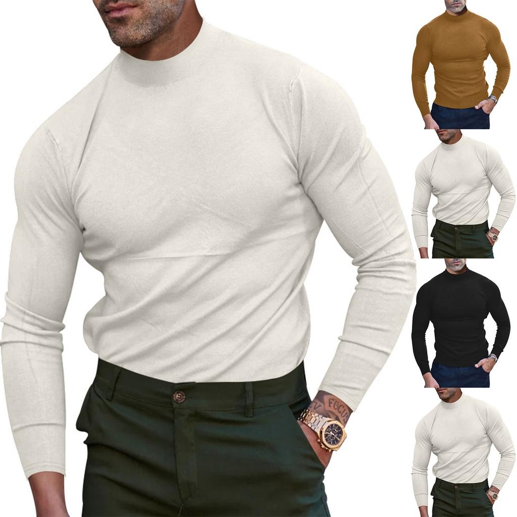 Men's Autumn Casual Turtleneck Solid Color Top Long Sleeve T-Shirt