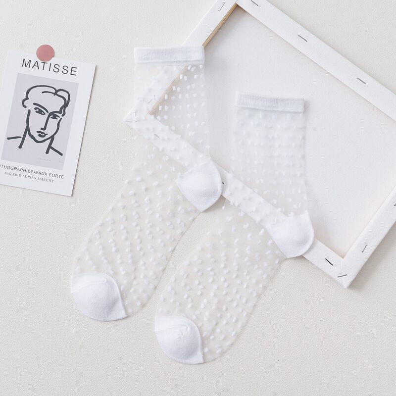 1 Pair Women Socks Summer 15 Styles Harajuku Thin Transparent Sock Striped Plaid Dots Breathable Funny Socks Casual Ankle Socks