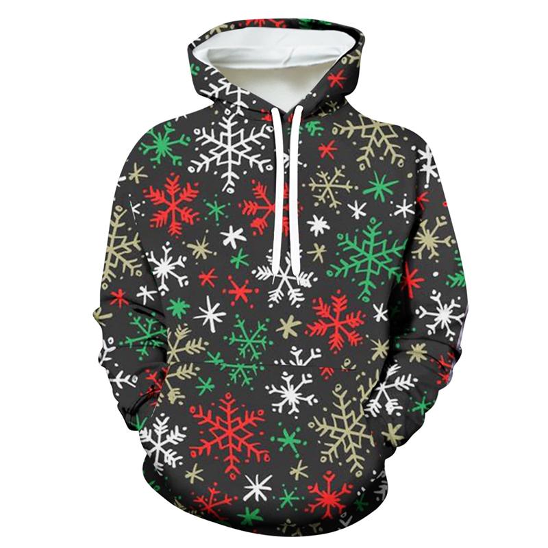 Рождественские подарки Графические толстовки Модные красные рождественские элементы Снежинка Олень 3D Печатные толстовки для мужчин Повседневный женский пуловер