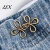 Instant Waist Cincher Six-Leaf Pants Tightener Button, Detachable Loose Jeans Button Pin, Adjustable Metal No Sewing Required Buckle Clothing