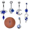 New Puncture Navel Nail Blue Planet Zircon Water Drop Navel Ring Simple Moon Navel Buckle Set Of 5