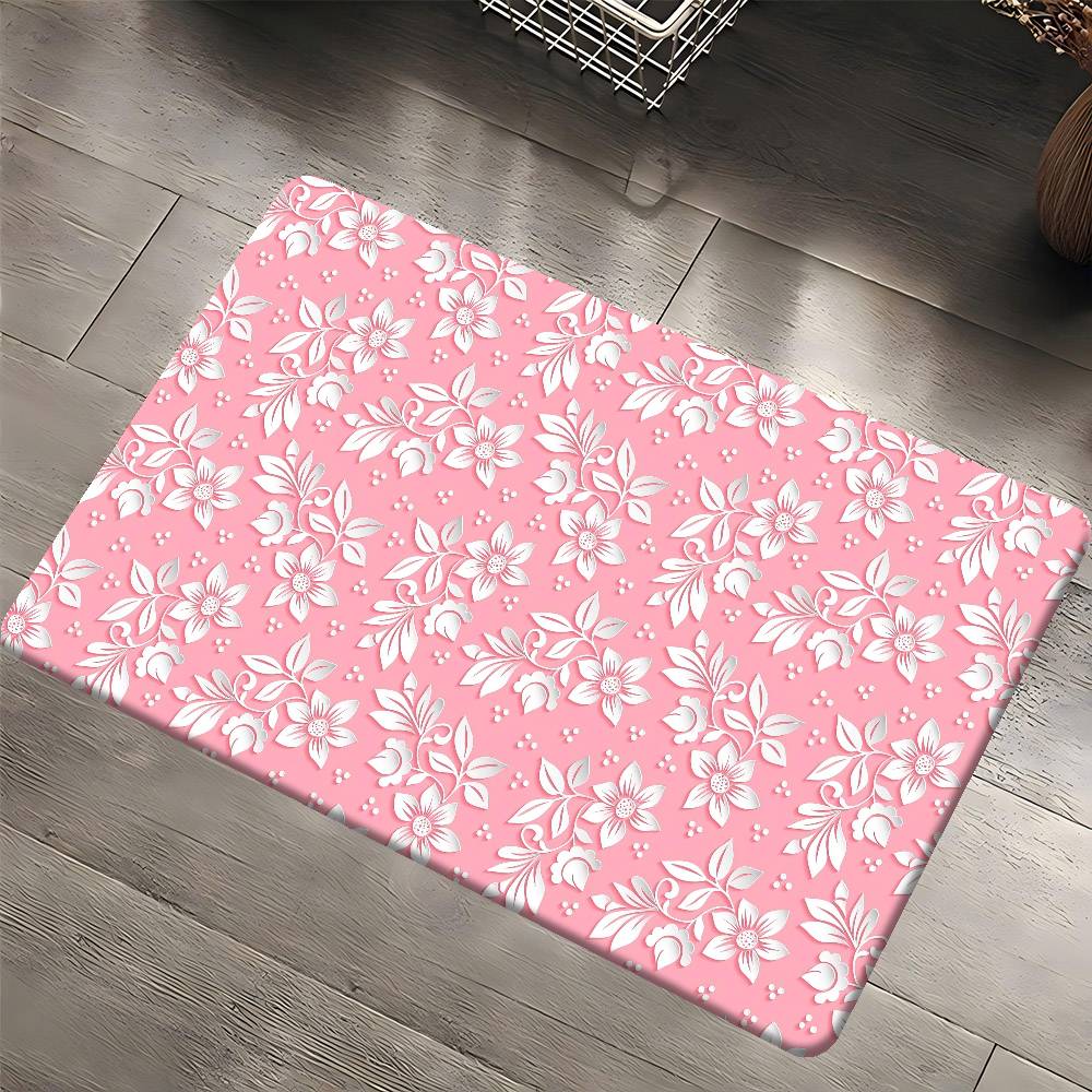 Rani Pink Flower Pattern Floor Mat Rectangle Anti-slip Home Soft Badmat Front Door Indoor Outdoor Mat Hotel Decor Mat