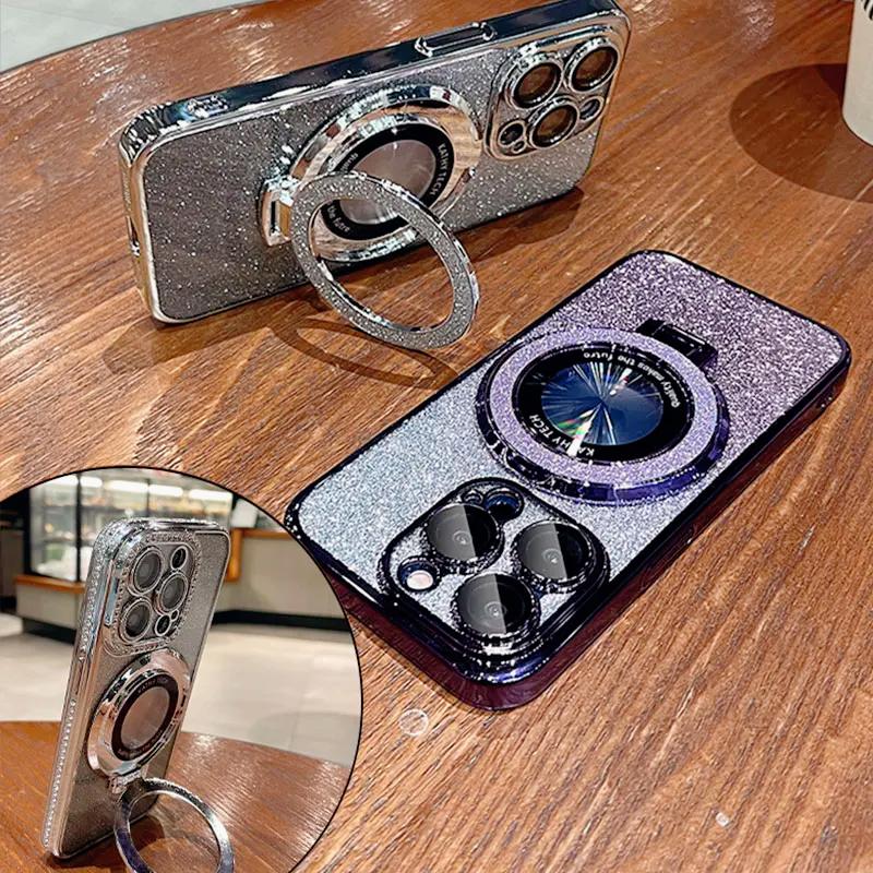 Чехол Samsung S24FE Luxury с кронштейном, блестящий чехол для Samsung Galaxy Note 20 Ultra 10 S24 S23 S22 S21 S10 S9 Plus, держатель для чехла