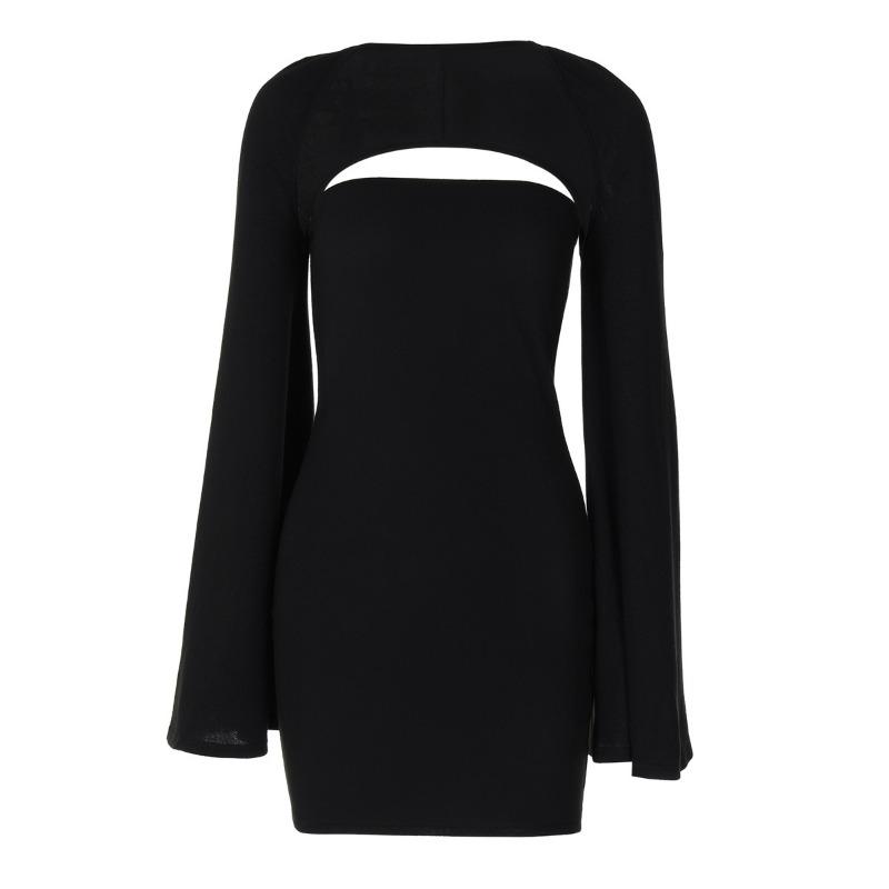 Autumn Women's Fashion Street Style Camisole Long Sleeved Sexy Strapless One-piece Neck Tight Fitting Hip Hugging Dresses
