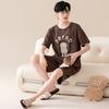 2025 летний мужской пижамный комплект из чистого хлопка с рисунком с коротким рукавом, ночная рубашка, пижама, домашняя одежда, одежда для отдыха, эластичная талия, одежда для сна для молодых мальчиков