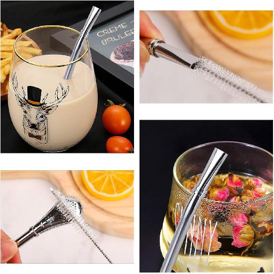 Bombilla Mate Yerba, 2 Pack Bombilla Yerba Mate Straw Filter, 2 in 1 Metal Straws Reble 304 Food-Grade Short Stainless Steel Straws Spoon Straw 6.2