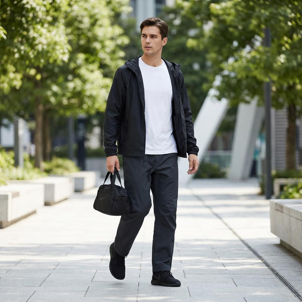 Nike Технологичные тканые брюки свободного кроя с прямыми штанинами, модные, универсальные, водонепроницаемые, повседневные, мужские, черные FZ0711060