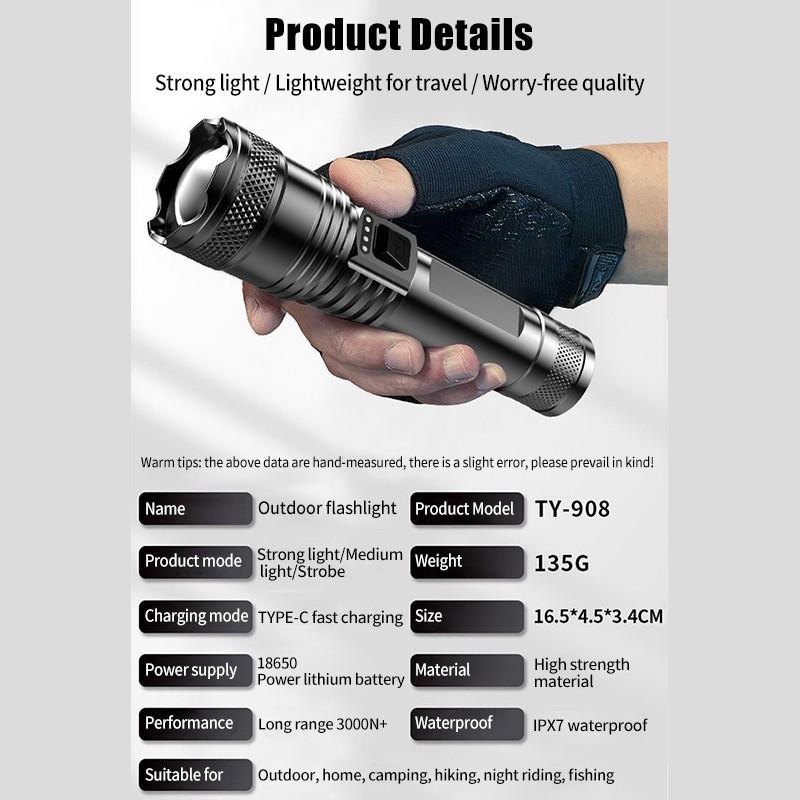 Outdoor Ultra Bright Flashlight Long Range Telescopic Focusing Torch High Power Spotlight Floodlight Telescopic Zoom Lamp