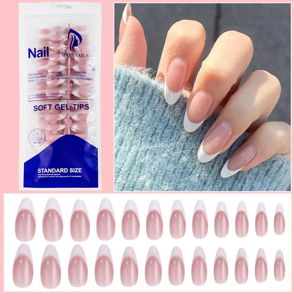 120pcs/bag Glossy Coffin Pink Ombre Press On Nails Medium Pink Gradient Fench Design False Nails Elegant Style Fake Nails Tips