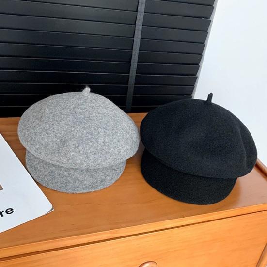 Женский берет однотонный куполообразный шляпа художника с коротким козырьком теплая головной убор зимний модный аксессуар