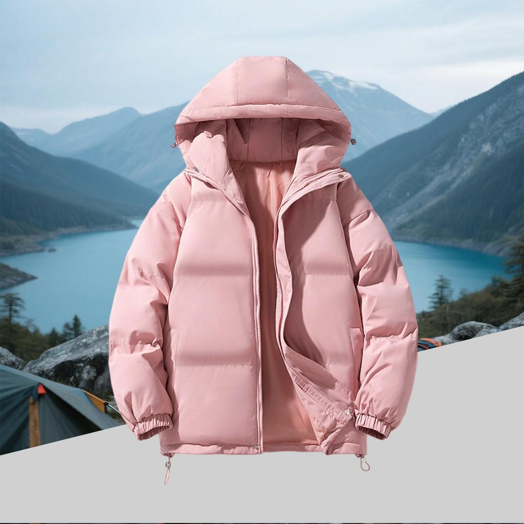 Men's Fleece-Lined Down Cotton Jacket - Loose Hooded Style With Zip Pockets, Warm, Casual & Versatile