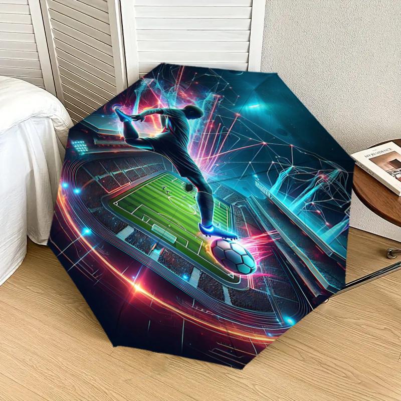 Starry Night Soccer Player: Automatic Folding Umbrella with 3-Fold Design, Iron Frame, Outdoor, Ideal Gift for Fans and Travelers1125185a