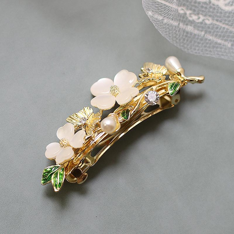 Elegant Floral Hair Barrette, French Clip Spring Hair Claw, Accents, Bridal Hair Accessory For Half-Up Hairstyles