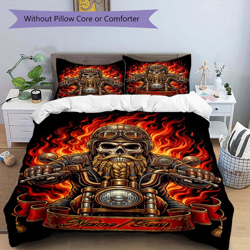 3PC Custom Name Biker Spirit Flames Bedding Set Printed Bedding Set Duvet Cover Closure Includes 1 Duvet Cover & 62 Pillowcases for Bedroom