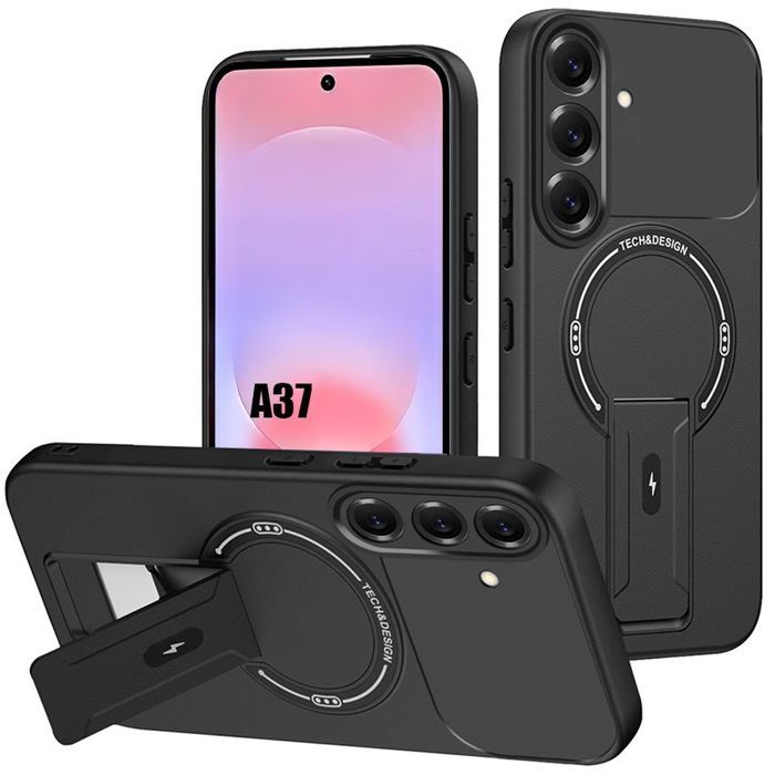 Coque pour Samsung Galaxy A37 5G, Protection Silicone avec Cercle Magnétique et Support - Noir