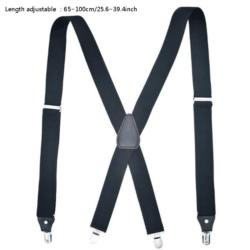 Gentle Men Black Elastic Suspenders Leather Braces X-Back Adjustable Clip-on